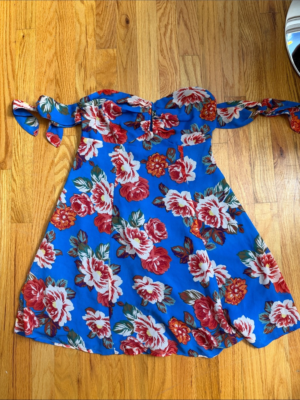 Astr the label floral strapless dress with tie shoulders